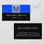 Monogram Modern Black & Blue Background Visitekaartje (Voorkant / Achterkant)