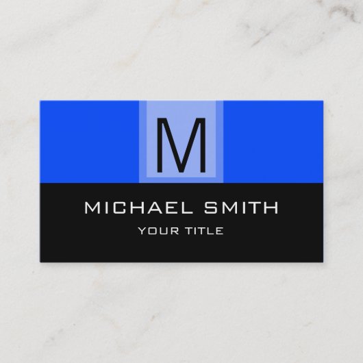 Monogram Modern Black & Blue Background Visitekaartje (Voorkant)