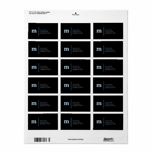 Monogram Modern Black Blue Etiket (Full Sheet)