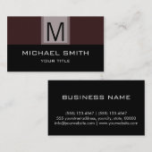 Monogram Modern Black & Brown Background Visitekaartje (Voorkant / Achterkant)