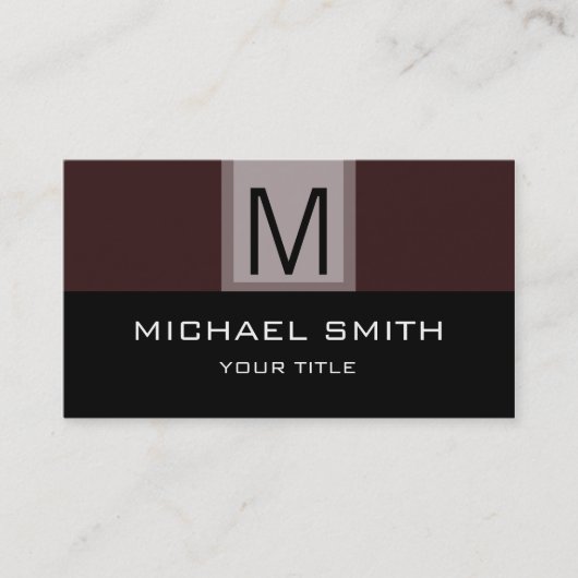 Monogram Modern Black & Brown Background Visitekaartje (Voorkant)
