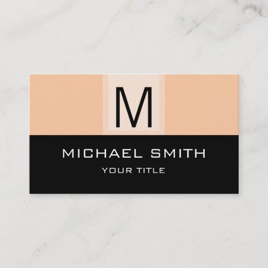 Monogram Modern Black & Deep Peach Background Visitekaartje (Voorkant)