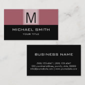 Monogram Modern Black & Deep Puce Background Visitekaartje (Voorkant / Achterkant)