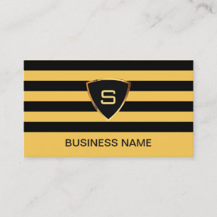 Monogram Modern Black & Gold Stripes Visitekaartje