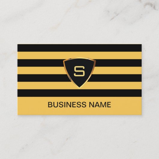 Monogram Modern Black & Gold Stripes Visitekaartje (Voorkant)