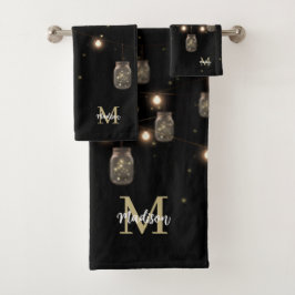 Monogram Modern Black Mason Jar Lights Bad Handdoek
