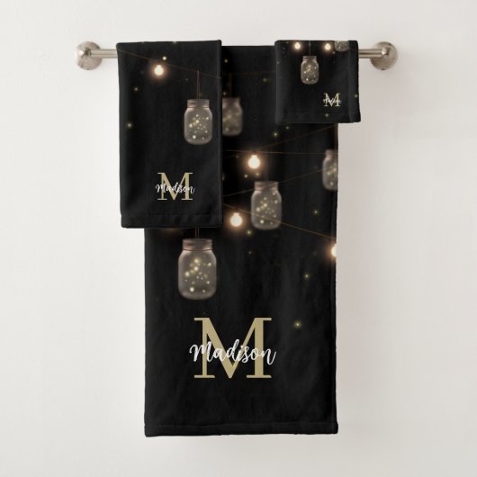 Monogram Modern Black Mason Jar Lights Bad Handdoek (Insitu)