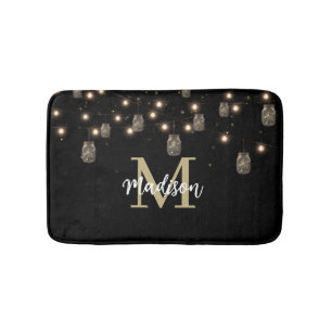 Monogram Modern Black Mason Jar Lights Badmat
