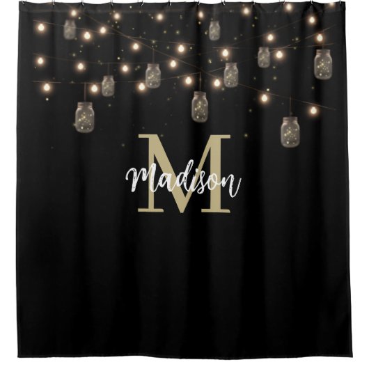 Monogram Modern Black Mason Jar Lights Douchegordijn (Voorkant)