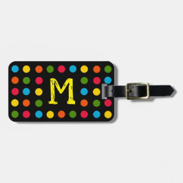 Monogram Modern Black Multicolor Polka Dot Bagagelabel