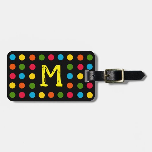 Monogram Modern Black Multicolor Polka Dot Bagagelabel (Voorkant horizontaal)
