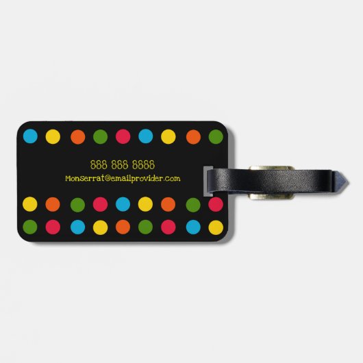 Monogram Modern Black Multicolor Polka Dot Bagagelabel (Achterkant horizontaal)
