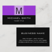 Monogram Modern Black & Violet Background Visitekaartje (Voorkant / Achterkant)
