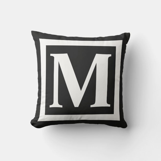 Monogram Modern Black White Border Lijst Buitenkussen (Voorkant)