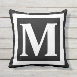 Monogram Modern Black White Border Lijst Buitenkussen