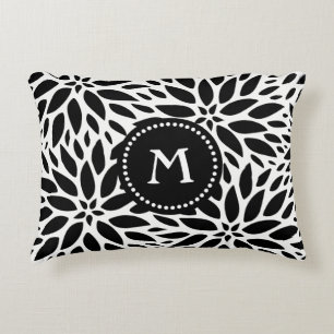 Monogram Modern Black & White Dahlia Accent Pillow Decoratief Kussen