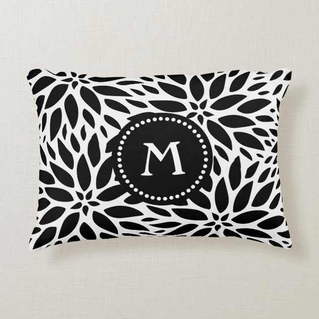 Monogram Modern Black & White Dahlia Accent Pillow Decoratief Kussen (Voorkant)