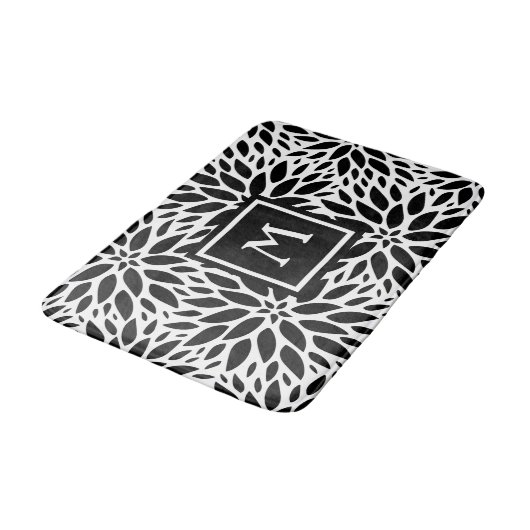 Monogram Modern Black & White Dahlias Bath Mat (Gekanteld)