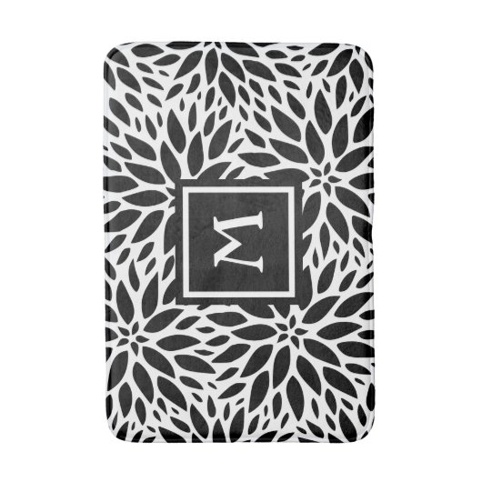 Monogram Modern Black & White Dahlias Bath Mat (Voorkant Verticaal)