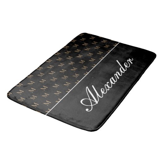Monogram Modern Black White Gold Elegant Badmat (Gekanteld)