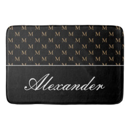Monogram Modern Black White Gold Elegant Badmat