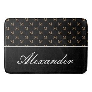Monogram Modern Black White Gold Elegant Badmat