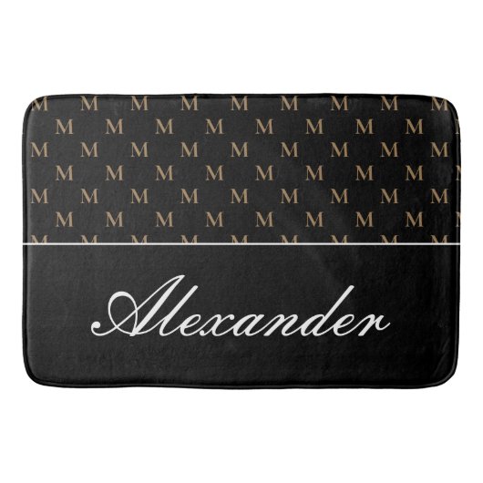 Monogram Modern Black White Gold Elegant Badmat (Voorkant)