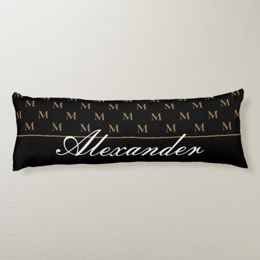 Monogram Modern Black White Gold Elegant Bath Mat Lichaamskussen (Achterkant)