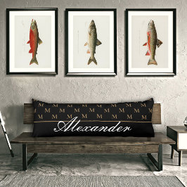 Monogram Modern Black White Gold Elegant Bath Mat Lichaamskussen