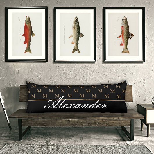 Monogram Modern Black White Gold Elegant Bath Mat Lichaamskussen