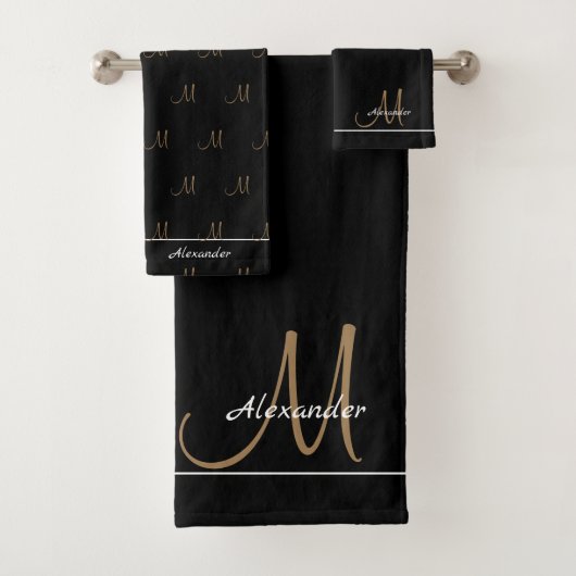 Monogram Modern Black White Gold Elegant Bath Tow Bad Handdoek (Insitu)