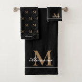 Monogram Modern Black White Gold Elegant Bath Tow Bad Handdoek (Insitu)