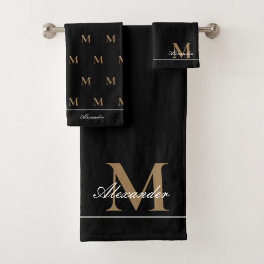 Monogram Modern Black White Gold Elegant Bath Tow Bad Handdoek (Insitu)