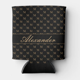 Monogram Modern Black White Gold Elegant Blikjeskoeler