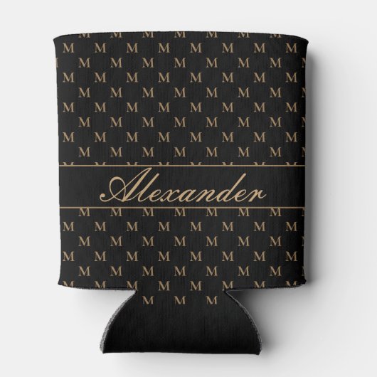 Monogram Modern Black White Gold Elegant Blikjeskoeler (Achterkant)