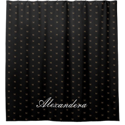 Monogram Modern Black White Gold Elegant Douchegordijn (Voorkant)