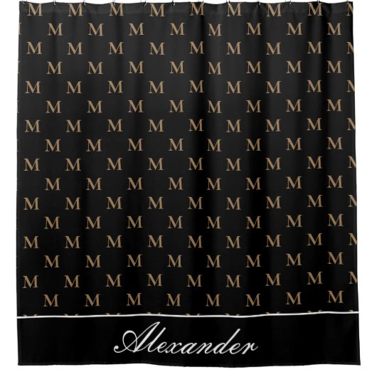 Monogram Modern Black White Gold Elegant Douchegordijn (Voorkant)