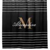 Monogram Modern Black White Gold Elegant Stripes Douchegordijn (Voorkant)