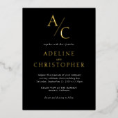 Monogram Modern Black White Gold Foil Uitnodiging (Voorkant)
