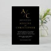 Monogram Modern Black White Gold Foil Uitnodiging (Staand Voorkant)