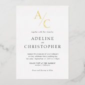 Monogram Modern Black White Gold Folie Uitnodiging (Voorkant)