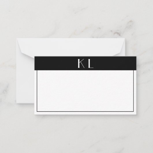 Monogram Modern Black White Minimalist Notitiekaartje (Voorkant)