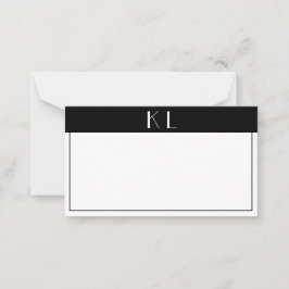 Monogram Modern Black White Minimalist Notitiekaartje