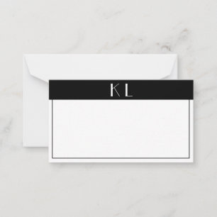 Monogram Modern Black White Minimalist Notitiekaartje