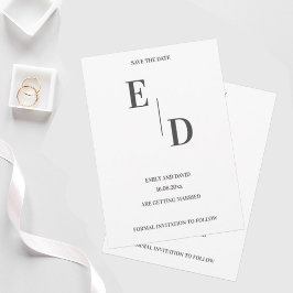 Monogram Modern Black White Wedding Save the Date Aankondiging