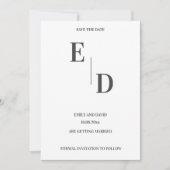 Monogram Modern Black White Wedding Save the Date Aankondiging (Voorkant)
