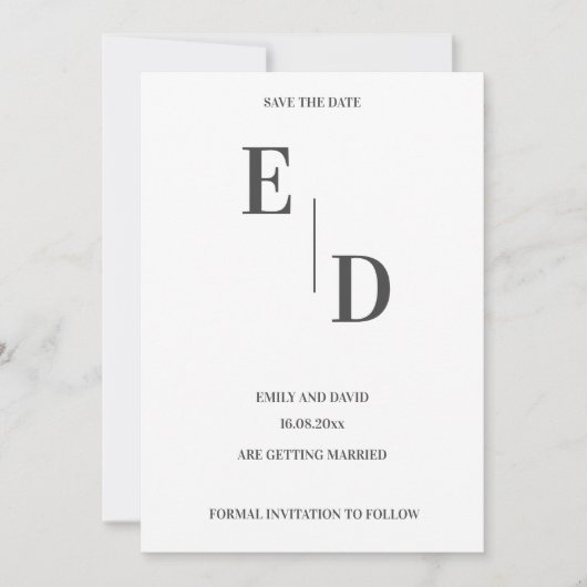 Monogram Modern Black White Wedding Save the Date Aankondiging (Voorkant)