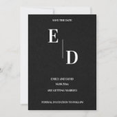 Monogram Modern Black White Wedding Save the Date Aankondiging (Voorkant)