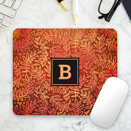 Monogram modern bladpatroon oranje goud muismat