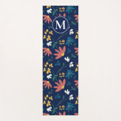 Monogram Modern Blauw Boho Bloemen Patroon Yogamat (Voorkant)
